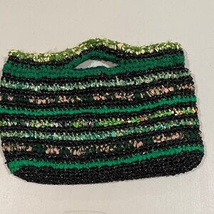 Handcrafted Green and Black Striped Women's Bag